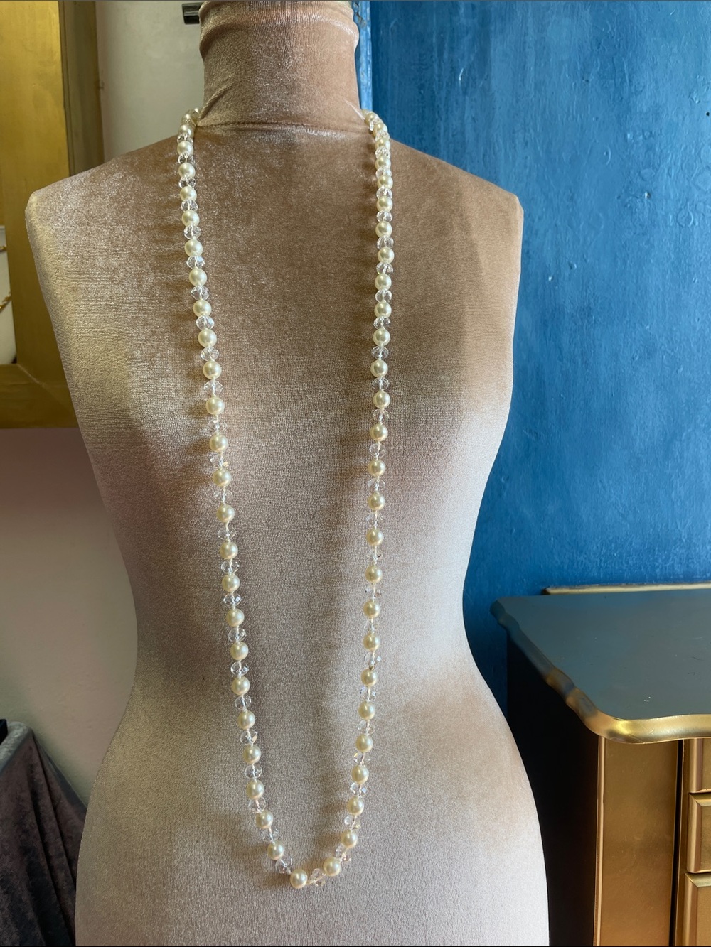 Classic Long Pearlescent Bead Necklace - Cream